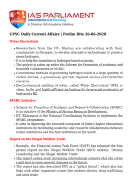 UPSC Daily Current Affairs | Prelim Bits 26-06-2020