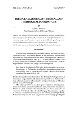 INTERGENERATIONALITY: BIBLICAL and THEOLOGICAL FOUNDATIONS @ Allan G