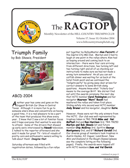 The RAGTOP Monthly Newsletter of the HILL COUNTRY TRIUMPH CLUB Volume 17, Issue 10, October 2004