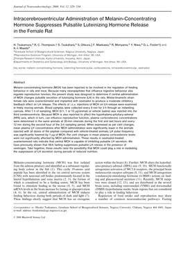 Intracerebroventricular Administration of Melanin-Concentrating Hormone Suppresses Pulsatile Luteinizing Hormone Release in the Female Rat