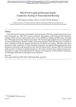 RNA Pol II Length and Disorder Enable Cooperative Scaling of Transcriptional Bursting