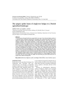 The Epigeic Spider Fauna of Single-Row Hedges in a Danish Agricultural Landscape