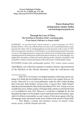 Alok Bhalla, One of the First Scholars to Analyze Literary Representations of the Partition in the Bhasha Literature,2 Starts His Well-Known And