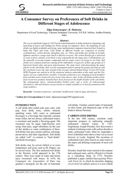 A Consumer Survey on Preferences of Soft Drinks in Different Stages of Adolescence