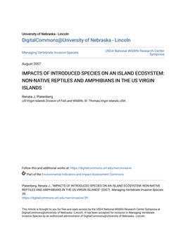 Impacts of Introduced Species on an Island Ecosystem: Non-Native Reptiles and Amphibians in the Us Virgin Islands