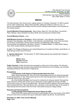 December 15, 2020 | Town Council Meeting Page 1 of 6 Holly Springs