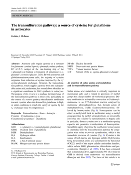 The Transsulfuration Pathway: a Source of Cysteine for Glutathione in Astrocytes