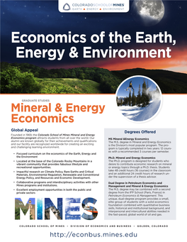 Economics of the Earth, Energy & Environment