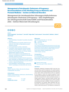 Management of Intrahepatic Cholestasis of Pregnancy