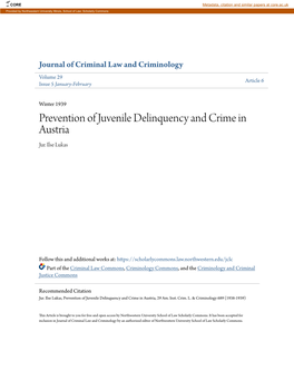 Prevention of Juvenile Delinquency and Crime in Austria Jur