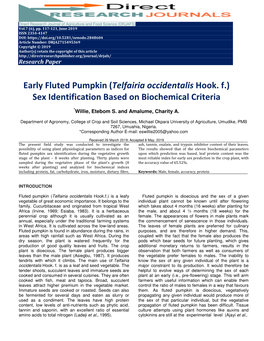 Early Fluted Pumpkin (Telfairia Occidentalis Hook. F.) Sex Identification Based on Biochemical Criteria