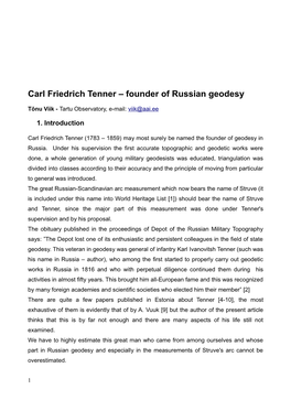 Carl Friedrich Tenner – Founder of Russian Geodesy