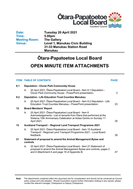 Minute Item Attachments of Ōtara-Papatoetoe Local Board