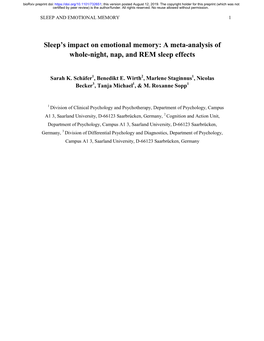 A Meta-Analysis of Whole-Night, Nap, and REM Sleep Effects