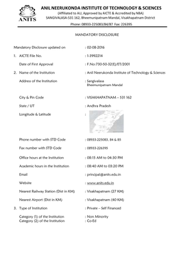 AICTE Mandatory Disclosure