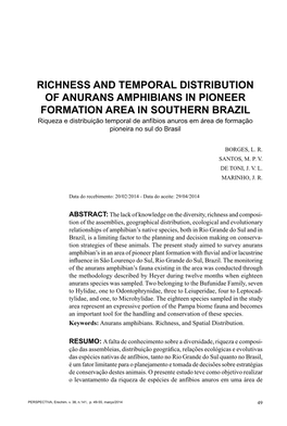 Richness and Temporal Distribution of Anurans Amphibians in Pioneer Formation Area in Southern Brazil