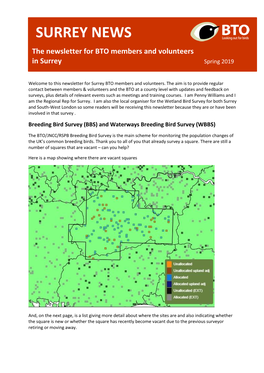 SURREY NEWS the Newsletter for BTO Members and Volunteers in Surrey Spring 2019