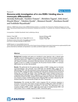 Genome-Wide Investigation of in Vivo EGR-1 Binding Sites in Monocytic