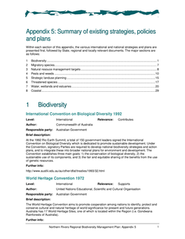 Appendix 5: Summary of Existing Strategies, Policies and Plans