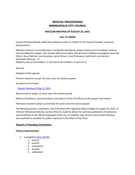 Official Proceedings Minneapolis City Council