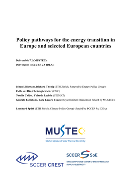 Policy Pathways for the Energy Transition in Europe and Selected European Countries