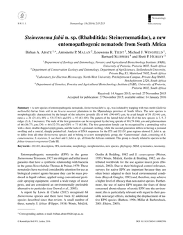 Steinernema Fabii N. Sp. (Rhabditida: Steinernematidae), a New Entomopathogenic Nematode from South Africa ∗ Birhan A