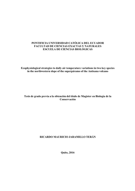 Pontificia Universidad Católica Del Ecuador Facultad De Ciencias Exactas Y Naturales Escuela De Ciencias Biológicas