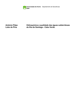 Hidroquímica E Qualidade Das Águas Subterrâneas Da Ilha De Santiago