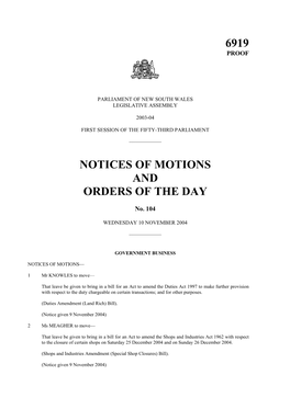 6919 Notices of Motions and Orders of The