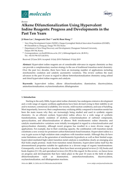 Alkene Difunctionalization Using Hypervalent Iodine Reagents: Progress and Developments in the Past Ten Years