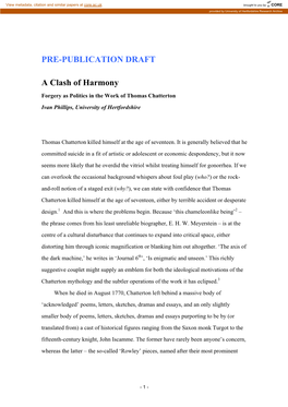 PRE-PUBLICATION DRAFT a Clash of Harmony