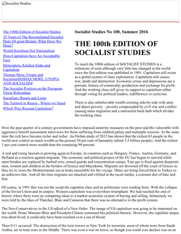 THE 100Th EDITION of SOCIALIST STUDIES