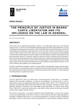 The Principle of Justice in Magna Carta Libertatum and Its Influence on the Law in General