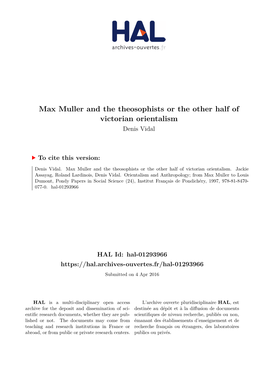 Max Muller and the Theosophist