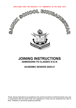 Joining Instructions Admissions to Classes Vi & Ix