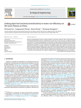 Linking Plant Leaf Nutrients/Stoichiometry to Water Use Efﬁciency On