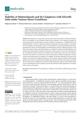 Stability of Metronidazole and Its Complexes with Silver(I) Salts Under Various Stress Conditions