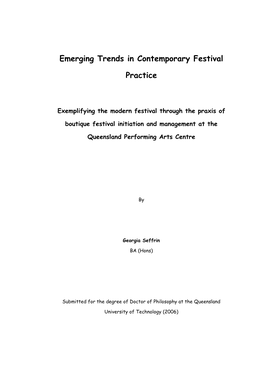 Emerging Trends in Contemporary Festival Practice