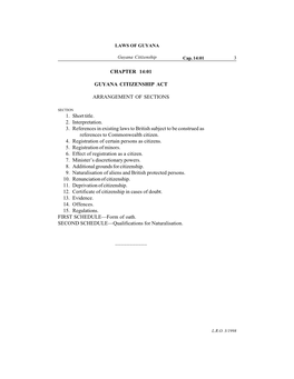 Chapter 14:01 Guyana Citizenship Act Arrangement of Sections