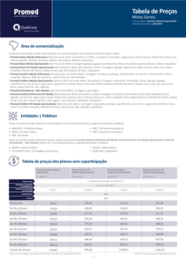 Tabela De Preços Minas Gerais Data Das Tabelas: Setembro/2018 Até Agosto/2019 Atualização Do Material: Julho/2019