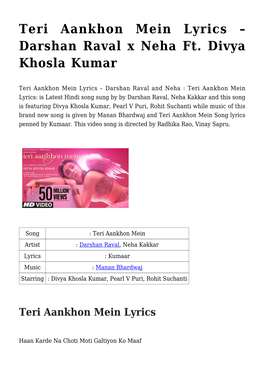 Teri Aankhon Mein Lyrics – Darshan Raval X Neha Ft