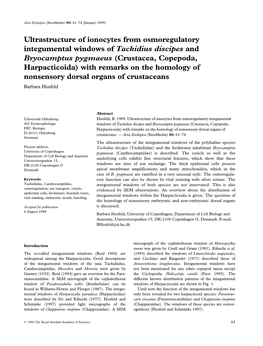 Ultrastructure of Ionocytes from Osmoregulatory