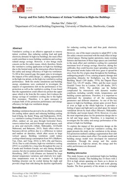 Energy and Fire Safety Performance of Atrium Ventilation in High-Rise Buildings Haohan Sha1, Dahai Qi1, 1Department of Civil