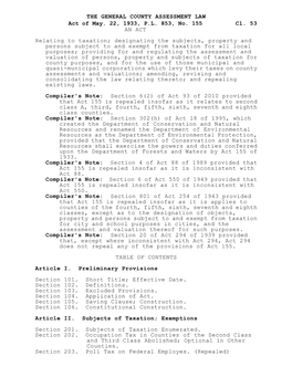 THE GENERAL COUNTY ASSESSMENT LAW Cl. 53 Act Of