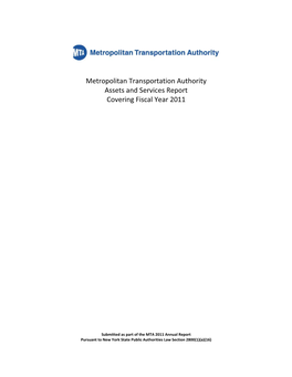 Metropolitan Transportation Authority Assets and Services Report Covering Fiscal Year 2011