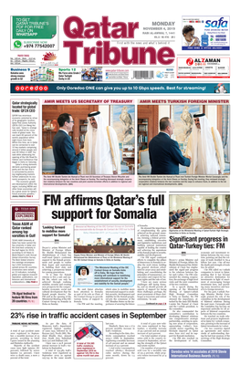 FM Affirms Qatar's Full Support for Somalia