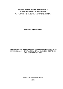 Fusão Casas Bahia E Ponto Frio Em Cascavel - Pr (1992 - 2011)