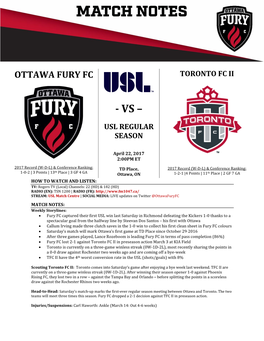 OTTAWA FURY FC Vs TORONTO FC II