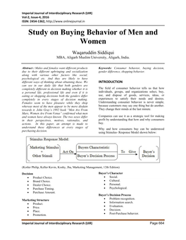 Study on Buying Behavior of Men and Women