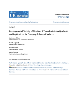 Developmental Toxicity of Nicotine: a Transdisciplinary Synthesis and Implications for Emerging Tobacco Products